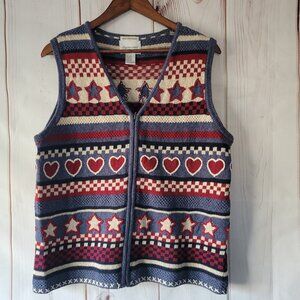 Vintage Christopher & Banks Hand Embroidered Front Zip Granny Knit Sweater Vest